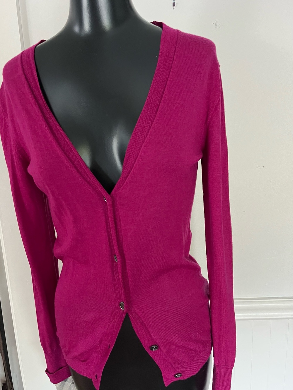 Burberry Magenta V-Neck Button Cardigan